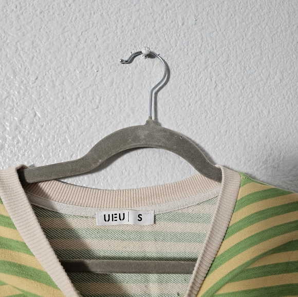 UEU Green and Yellow Striped Crewneck Sweater Sz S - Picture 3 of 7
